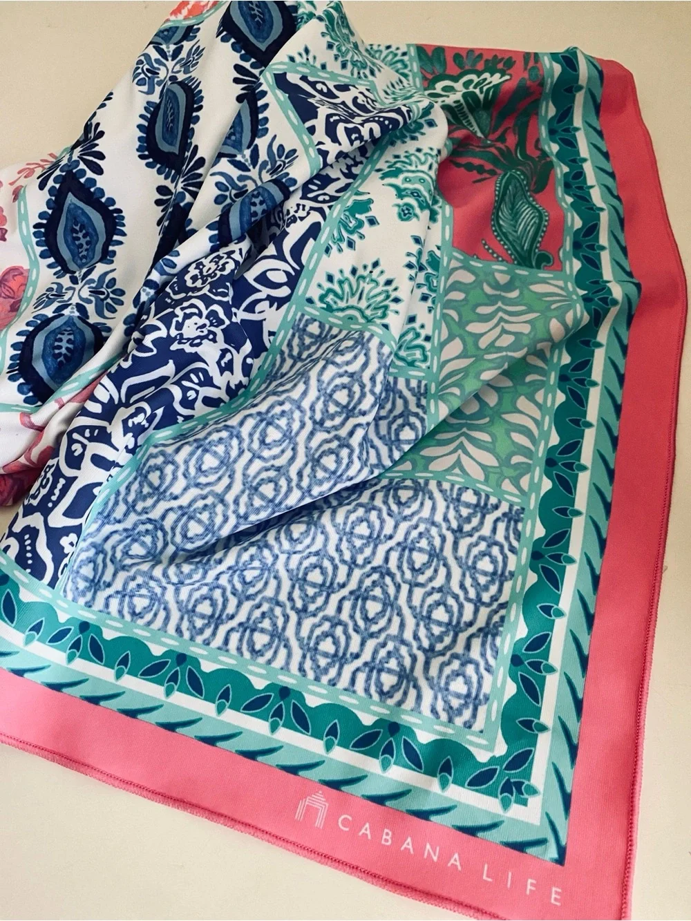 Cabana Life Teal, Blue & Pink Floral-Panel Knit Scarf